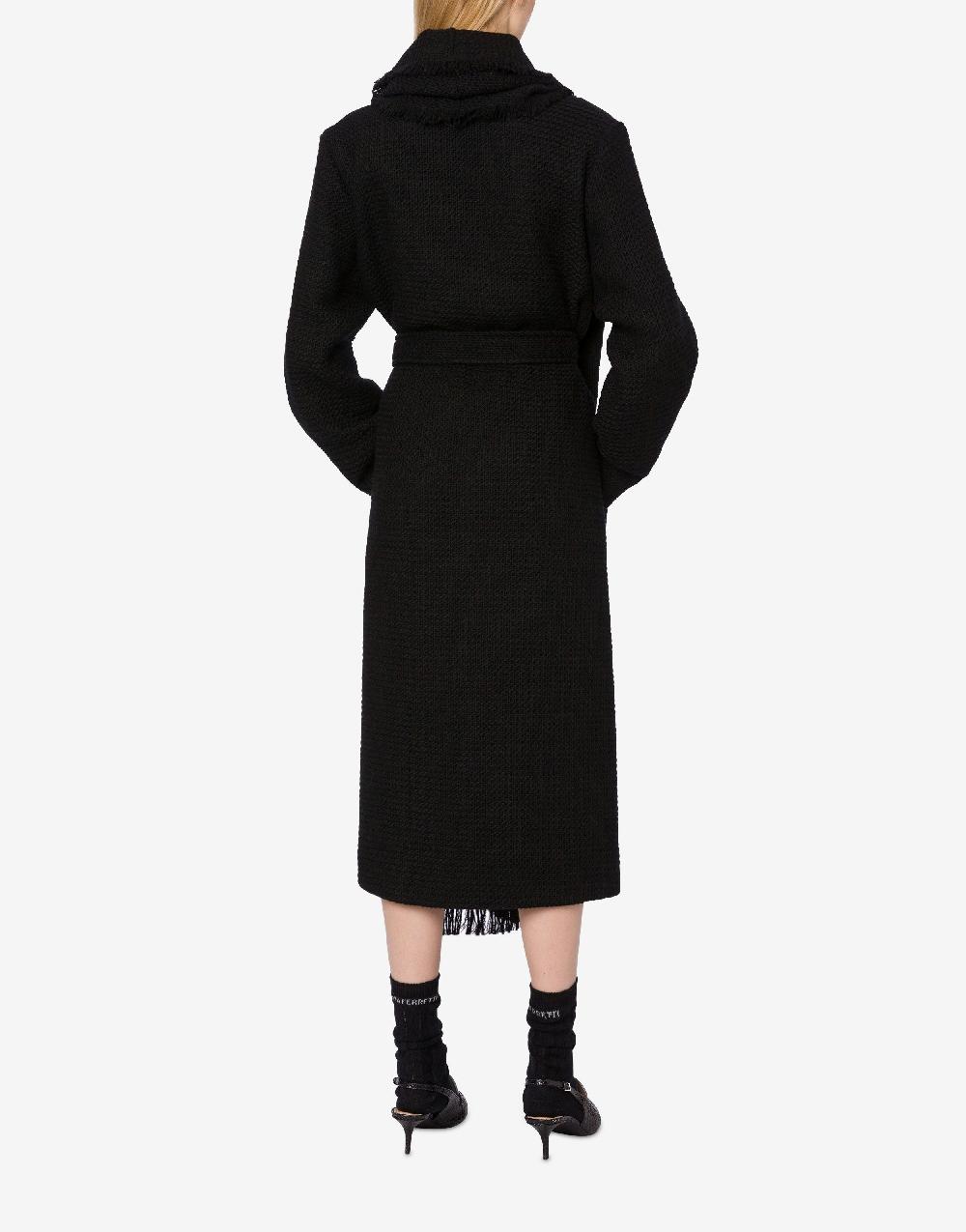Alberta Ferretti Cappotto in stuoia di lana con frange In Vendita