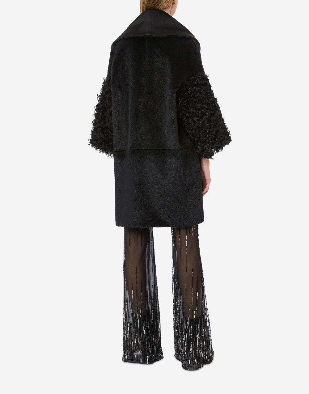 Alberta Ferretti Mantella in alpaca con manicotti in montone Nuova