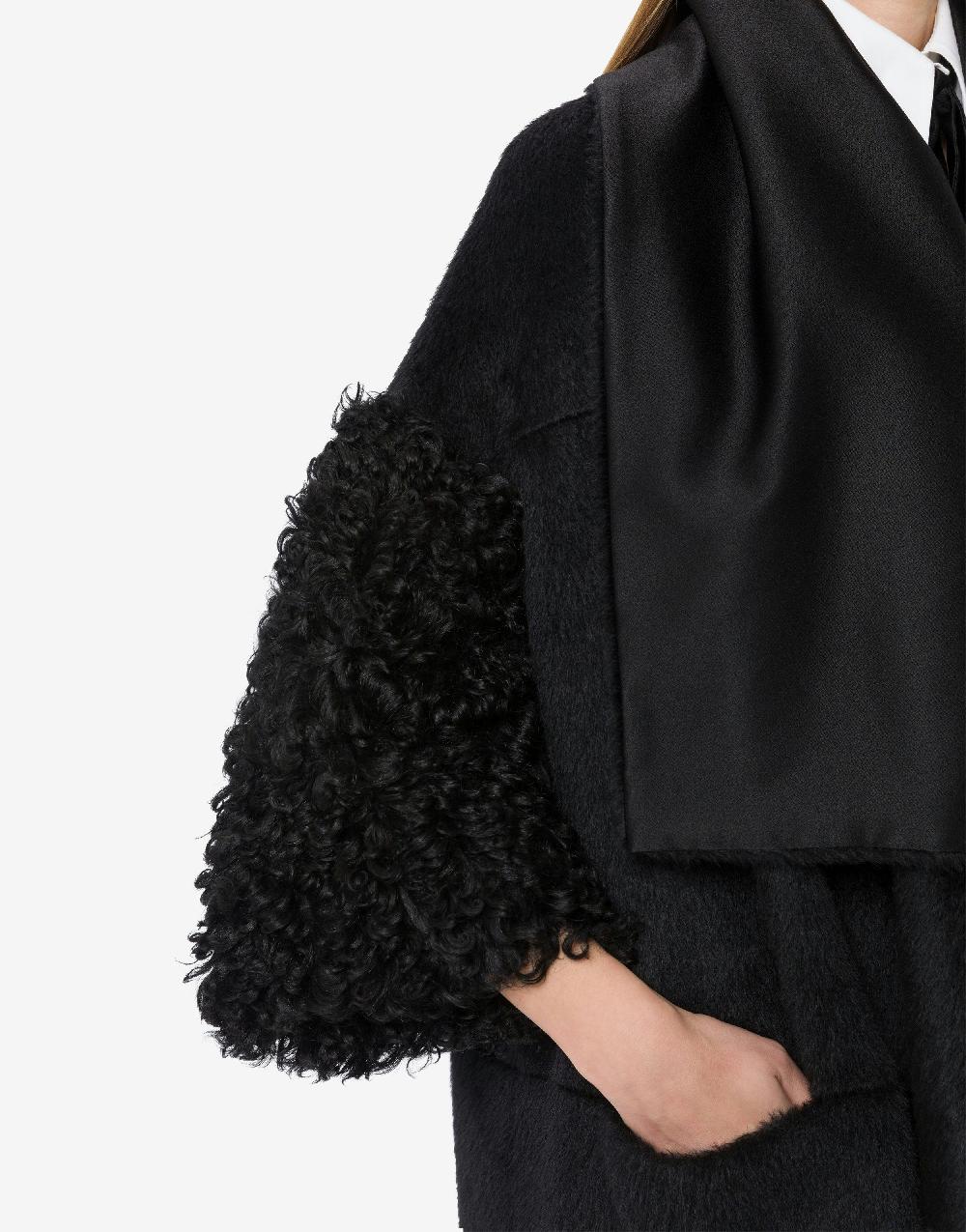 Alberta Ferretti Mantella in alpaca con manicotti in montone Nuova