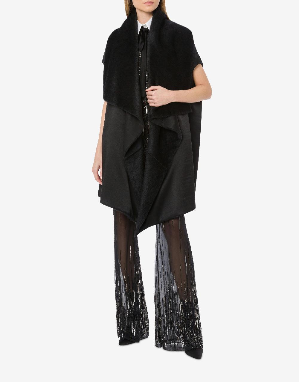 Alberta Ferretti Mantella in alpaca con manicotti in montone Nuova