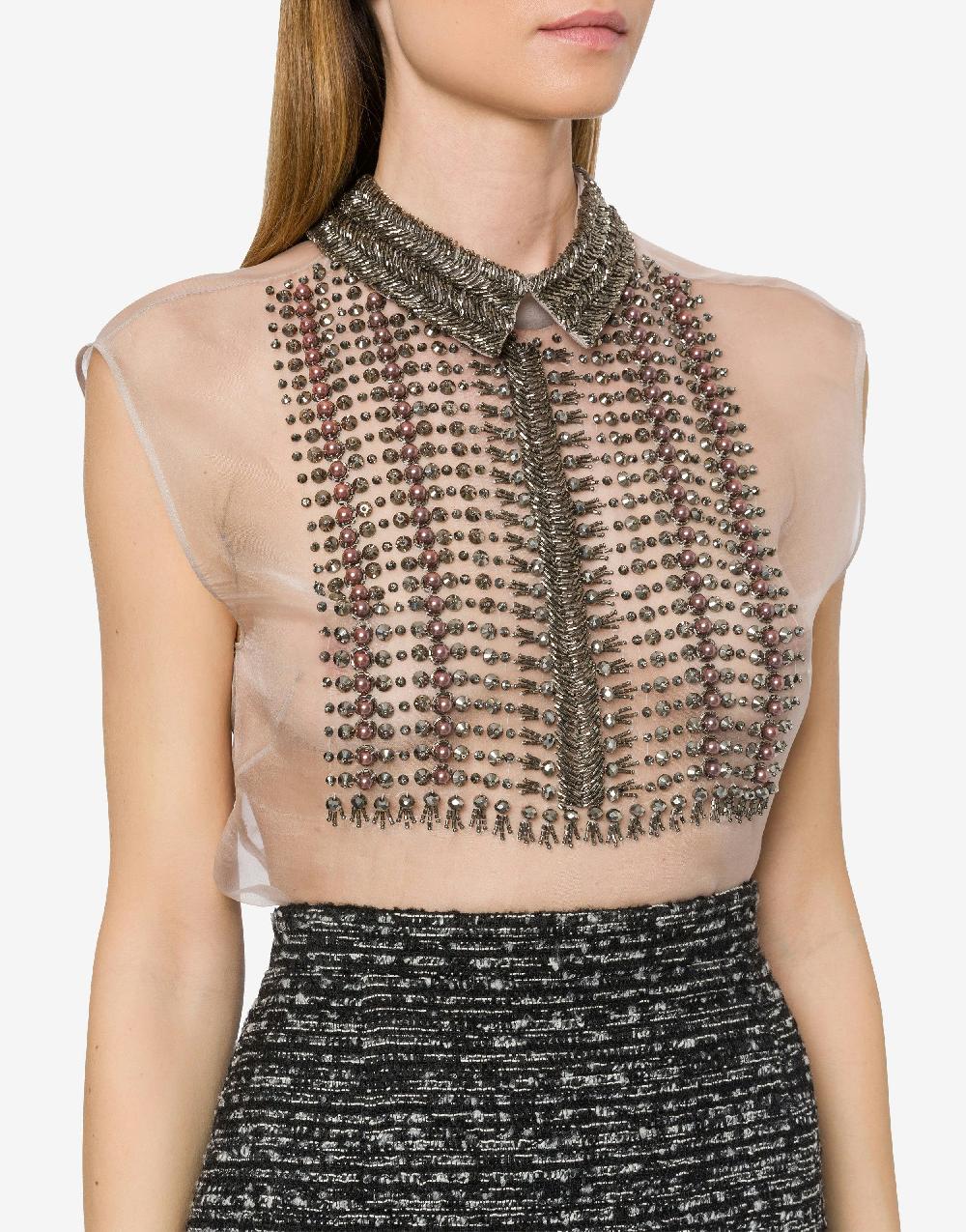 Alberta Ferretti Top in organza con ricamo perline Moda