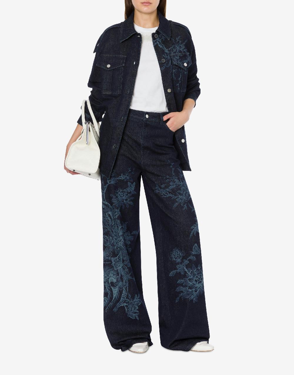 Alberta Ferretti Shirt jacket in denim con stampa ciliegio e farfalle Vendita