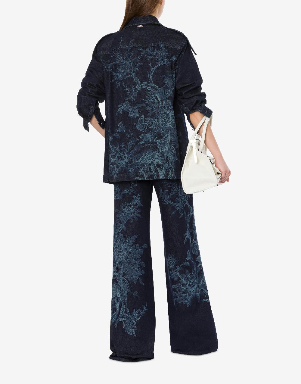 Alberta Ferretti Shirt jacket in denim con stampa ciliegio e farfalle Vendita