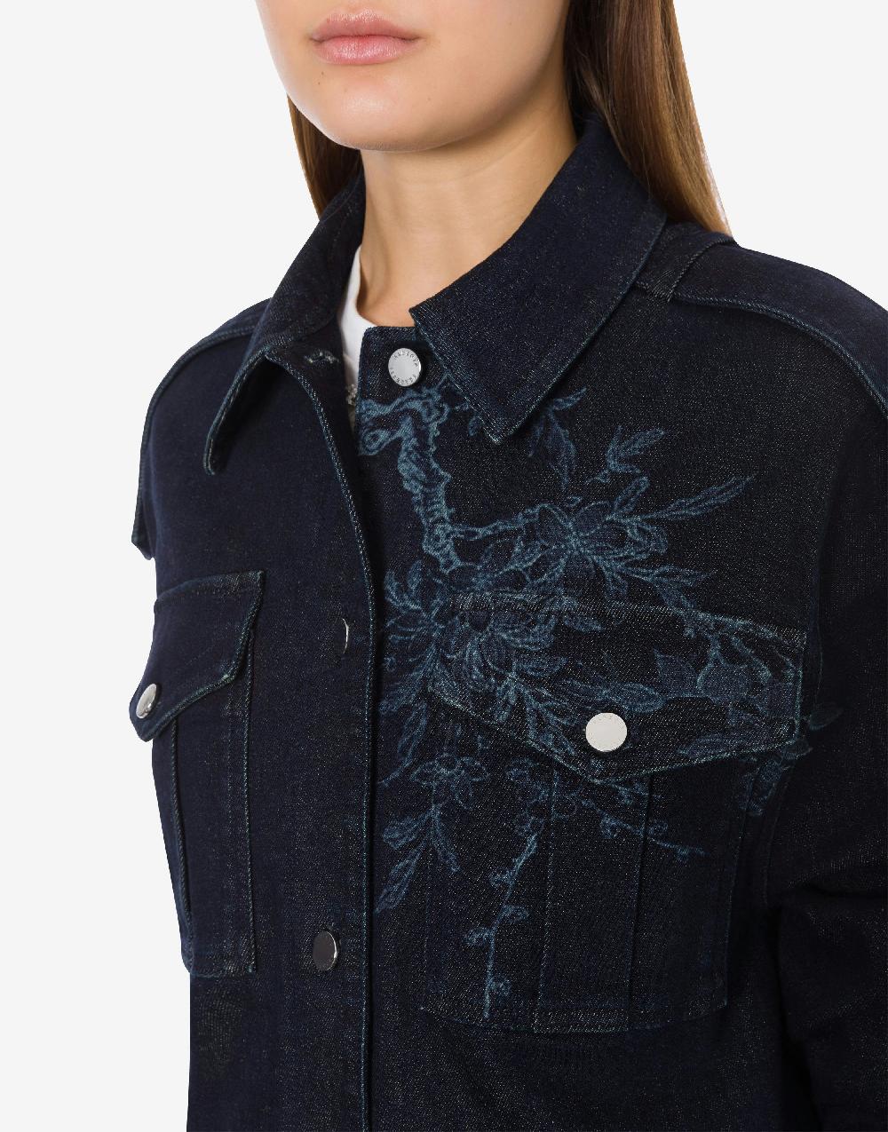 Alberta Ferretti Shirt jacket in denim con stampa ciliegio e farfalle Vendita