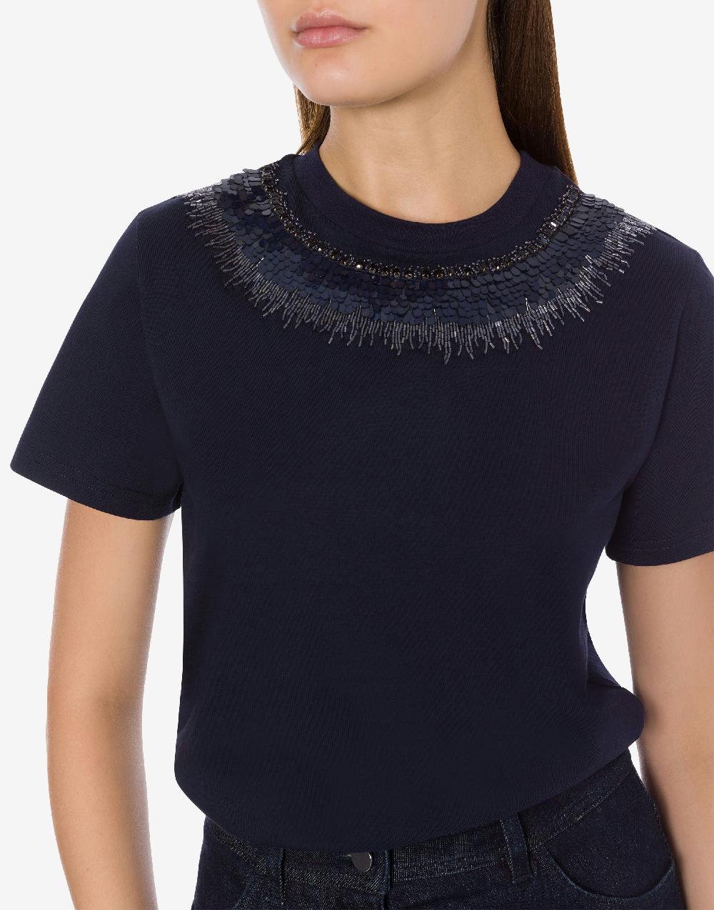Alberta Ferretti T-shirt in jersey con ricamo paillettes e stones Pezzi Unici