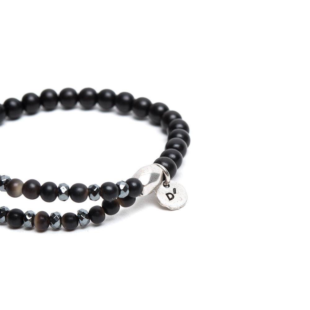 D'AMICO Bracciale Doppio EbanoEmatite Nera Sconto