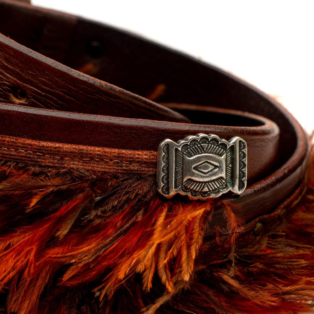 D'AMICO Cintura cuoio vintage Brown Piume e Decorazioni Navajo Qualità