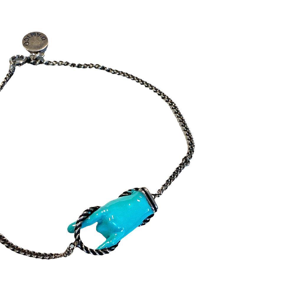 D'AMICO Bracciale Catenina con "Horn" Laccato Turchese Vendita Economica