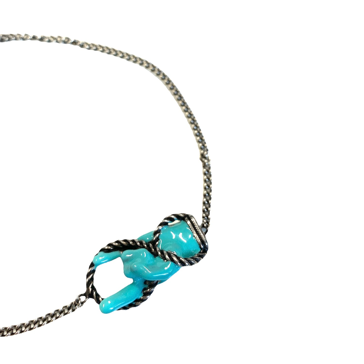 D'AMICO Bracciale Catenina con "Horn" Laccato Turchese Vendita Economica
