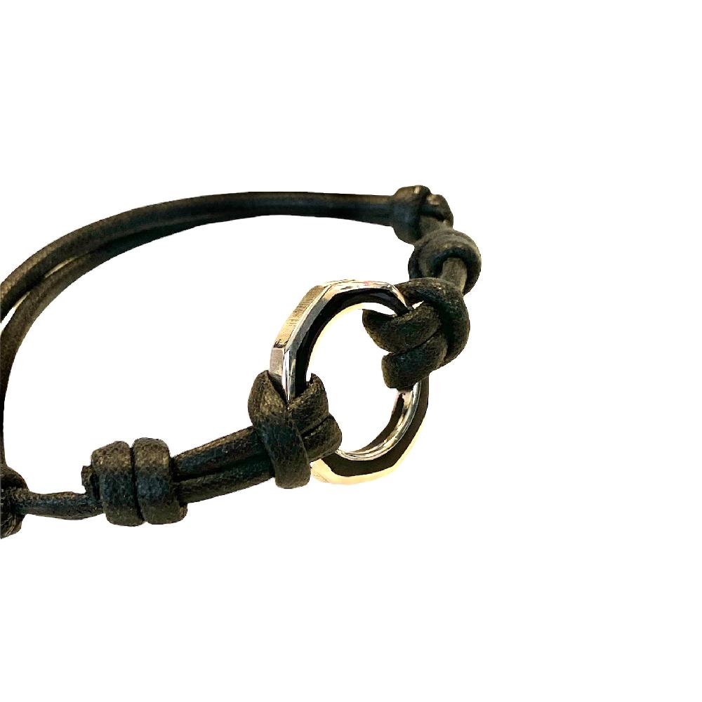 D'AMICO Bracciale Anella Laccata Nero + Cordone Cerato Nero In Saldo