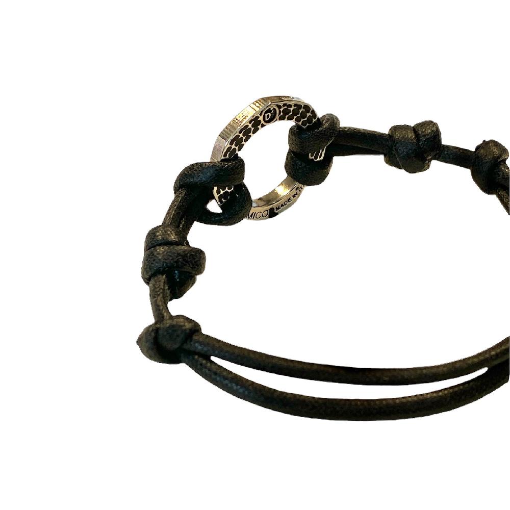 D'AMICO Bracciale Anella Laccata Nero + Cordone Cerato Nero In Saldo