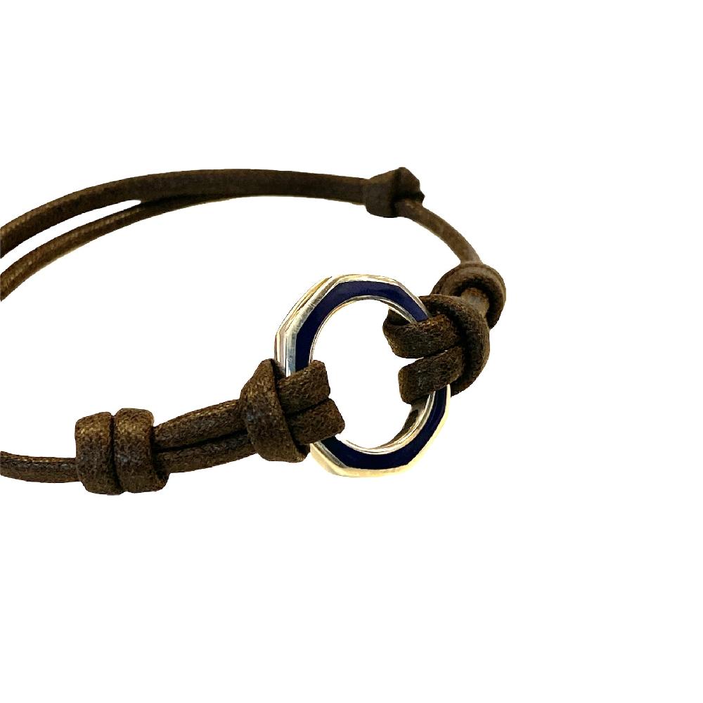 D'AMICO Bracciale Anella Laccata Blu Navy + Cordone Cerato Testa Moro Nuova