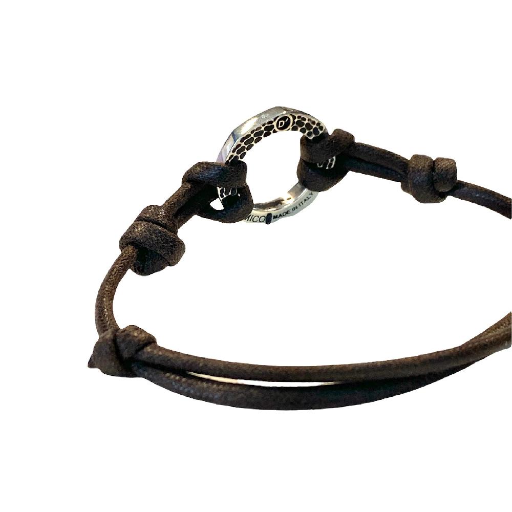D'AMICO Bracciale Anella Laccata Blu Navy + Cordone Cerato Testa Moro Nuova