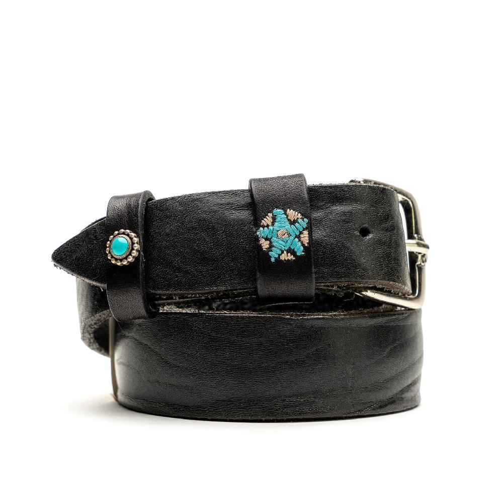 D'AMICO Cintura Cuoio Vintage Nero Passanti Decorati Qualità
