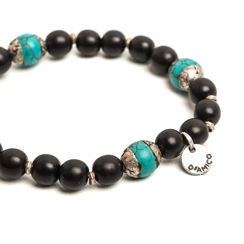 D'AMICO Bracciale Ameya + Elastico Legno Nero + Turchese Economico
