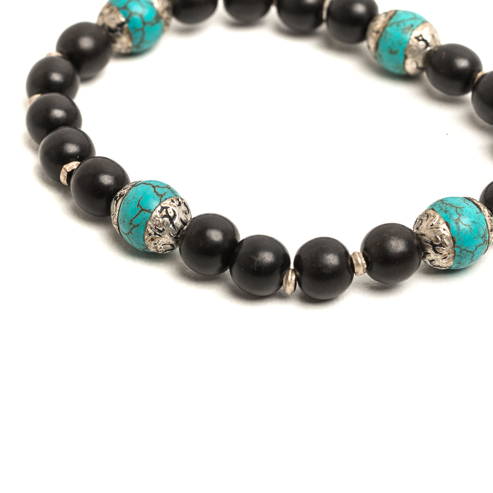 D'AMICO Bracciale Ameya + Elastico Legno Nero + Turchese Economico