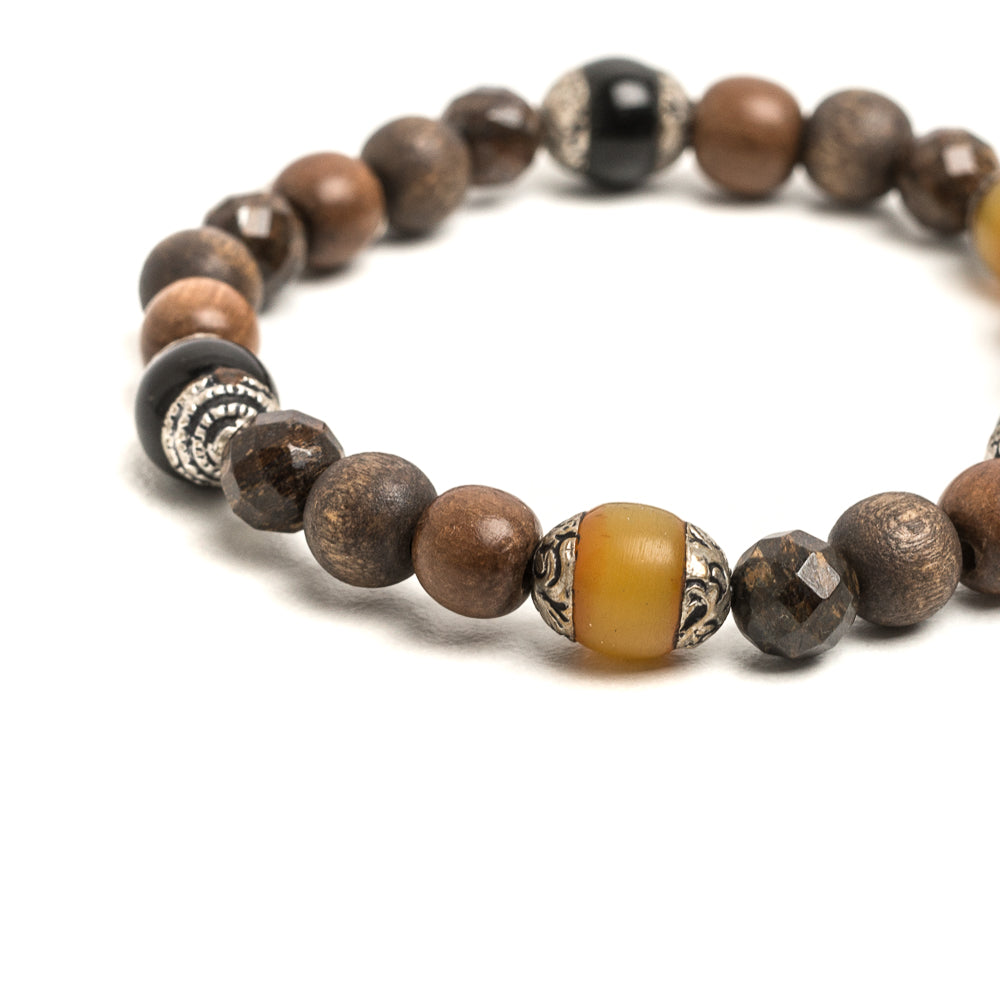 D'AMICO Bracciale Iresh / Elastico Perle Tuareg + Legno + Bronzite Online