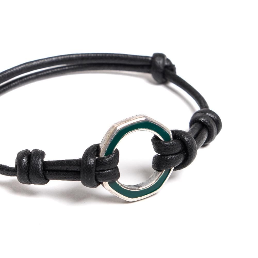D'AMICO Bracciale Anelle Laccate Verdone + Cordone Cerato Testa Moro Italia
