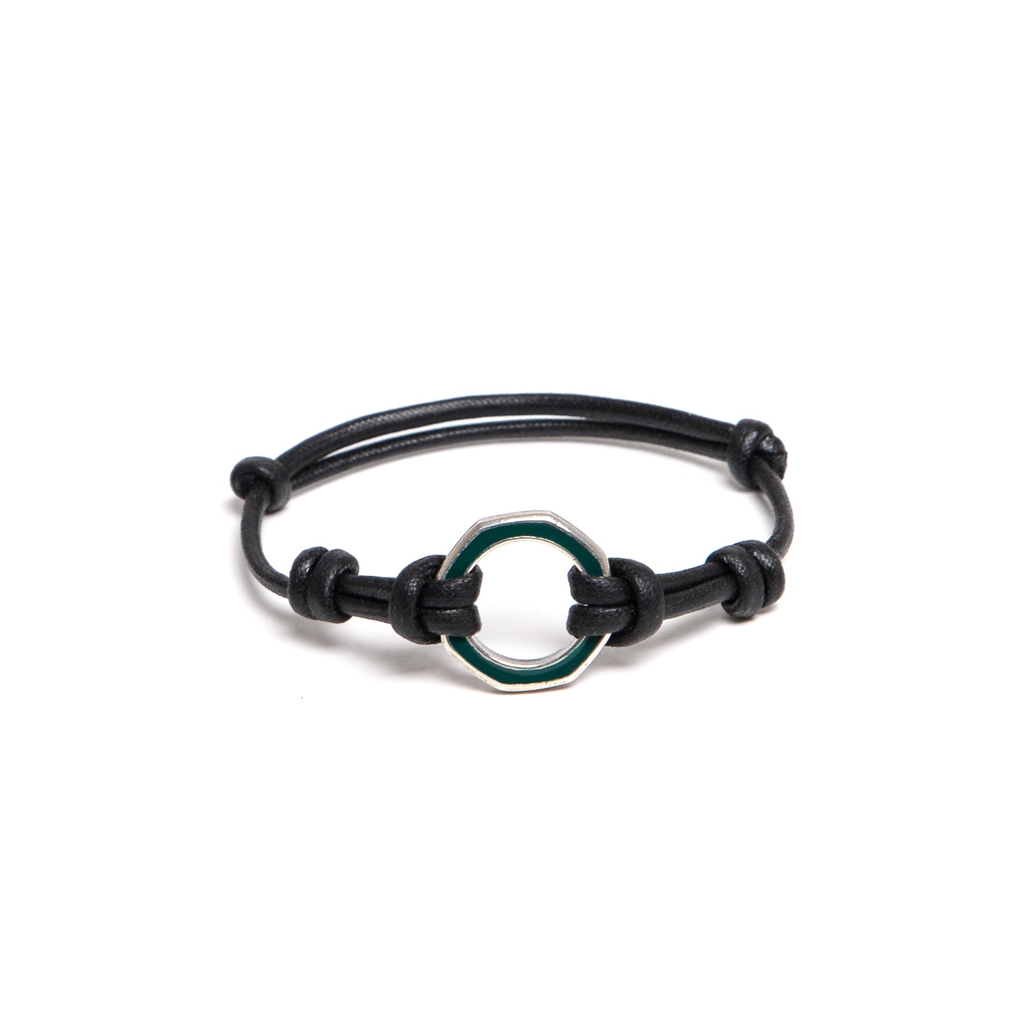 D'AMICO Bracciale Anelle Laccate Verdone + Cordone Cerato Testa Moro Italia