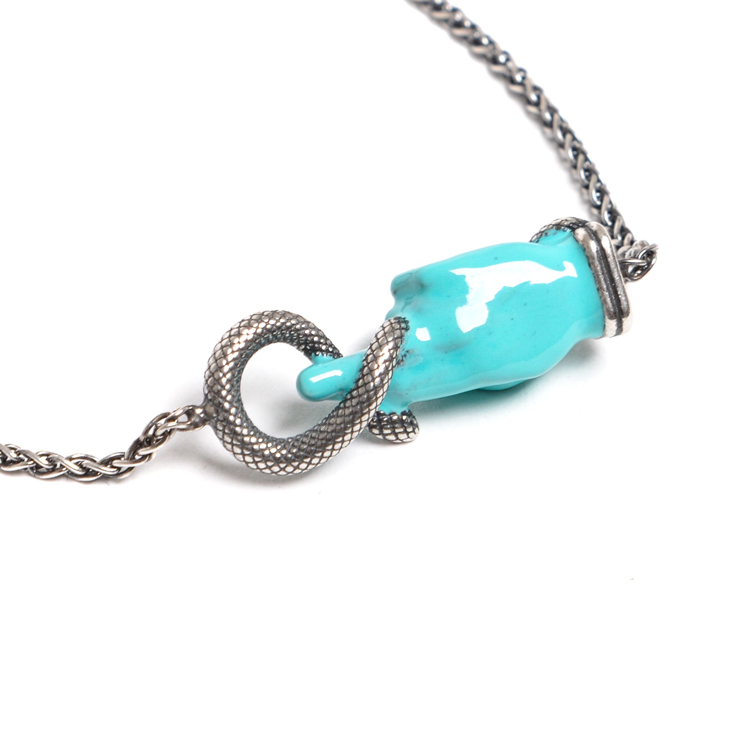 D'AMICO Bracciale Catenina con "Good Luck" Laccato Turchese Spedizione Gratuita
