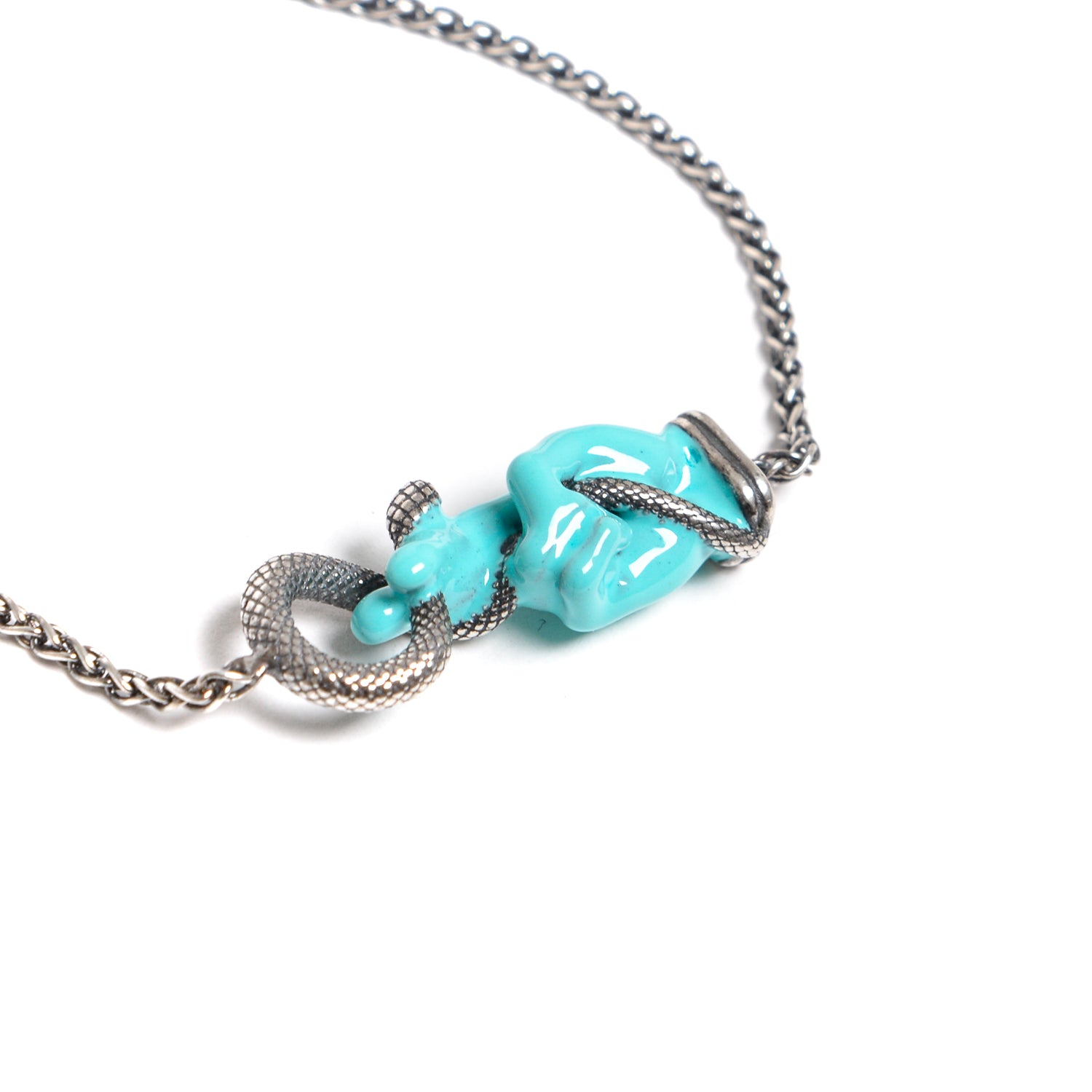 D'AMICO Bracciale Catenina con "Good Luck" Laccato Turchese Spedizione Gratuita