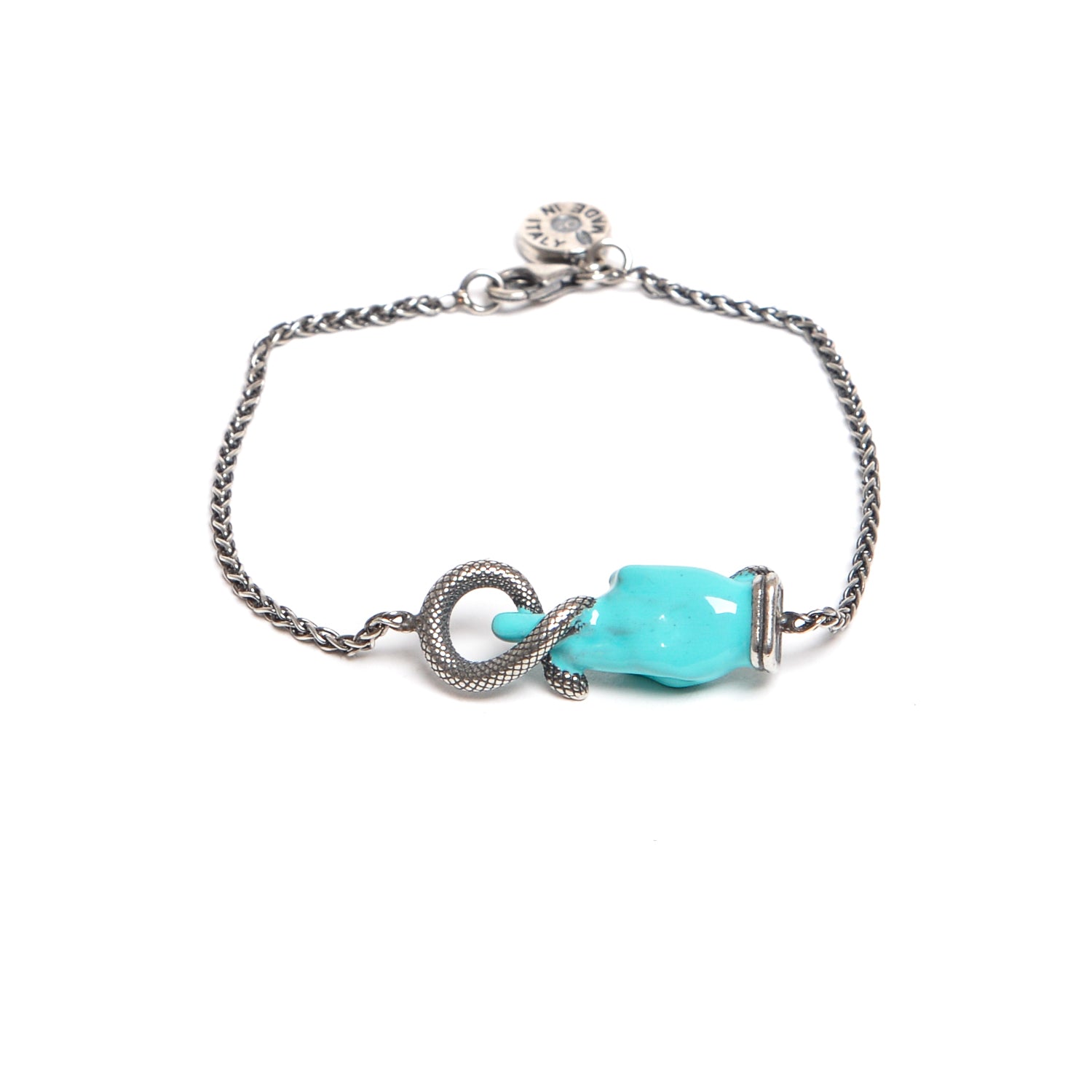 D'AMICO Bracciale Catenina con "Good Luck" Laccato Turchese Spedizione Gratuita