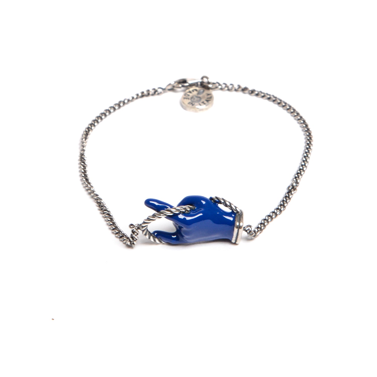 D'AMICO Bracciale Catenina con "Horn" Laccato Blu Consegna Veloce