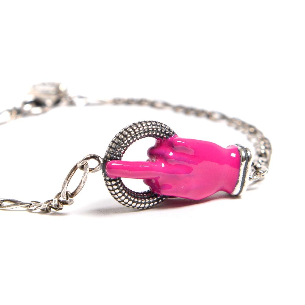 D'AMICO Bracciale Catenina con "Fuck" Laccato Fucsia Qualità Garantita