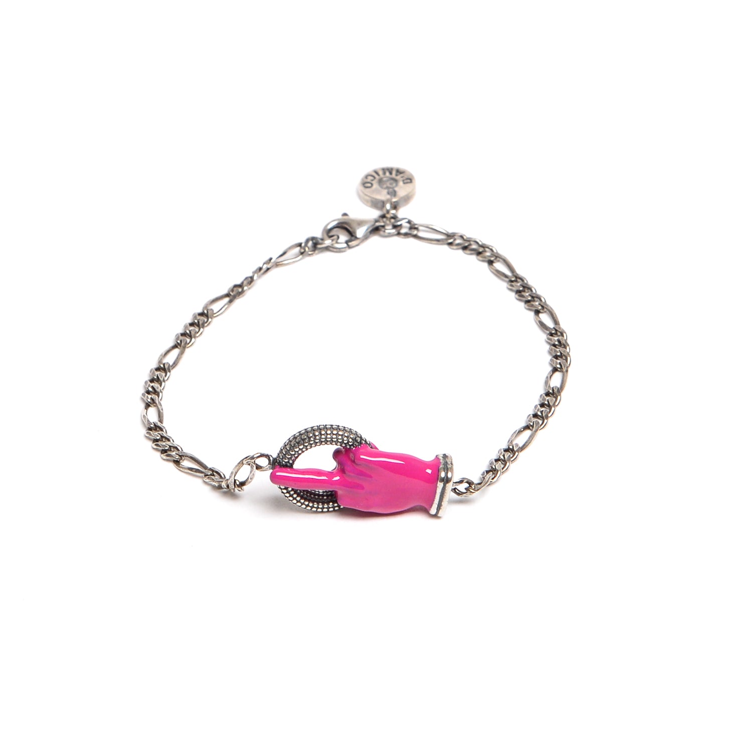 D'AMICO Bracciale Catenina con "Fuck" Laccato Fucsia Qualità Garantita