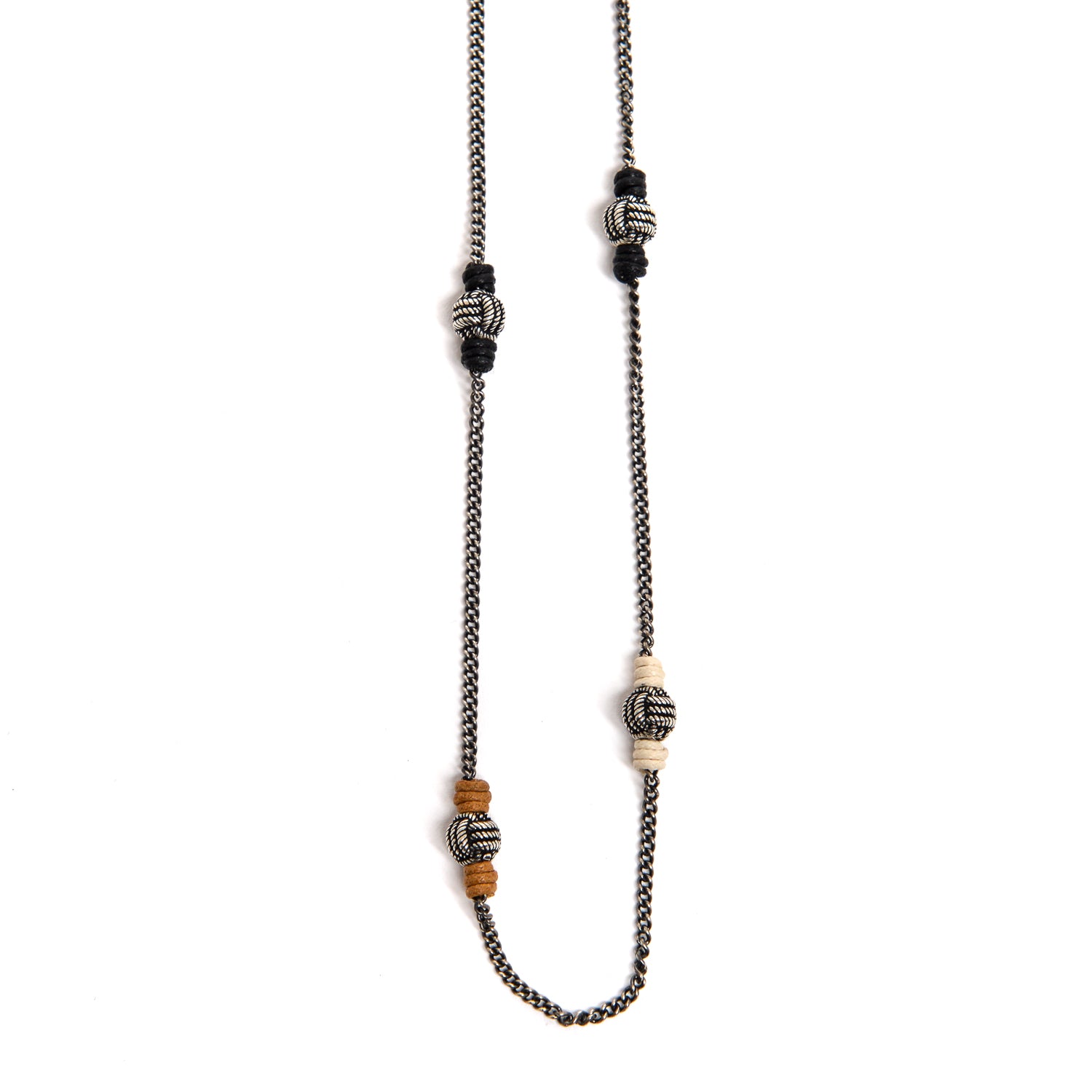 D'AMICO Collana Catena + Palline Nodo Argento + Filo Cerato Sconto