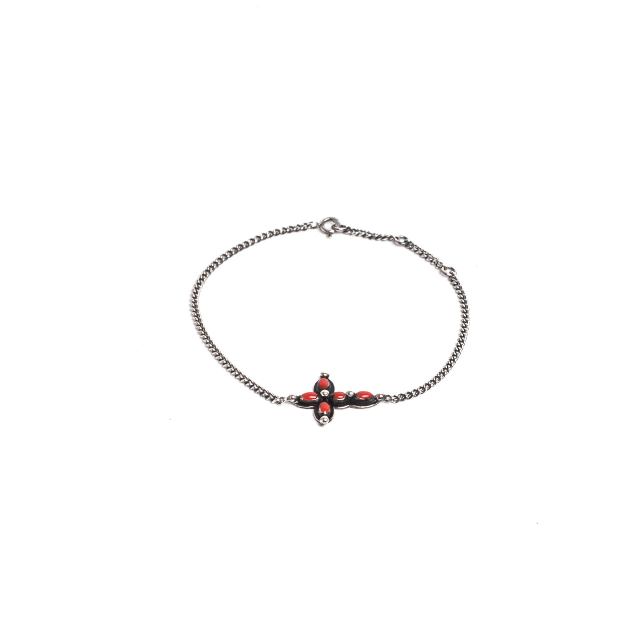 D'AMICO Bracciale Catenina + Croce Smaltata Corallo Pezzi Unici