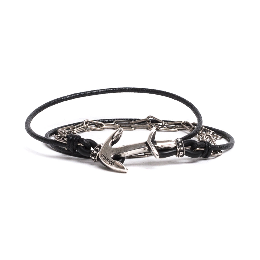 D'AMICO Bracciale Cuoio + Ancora e Catenine Affare Del Giorno