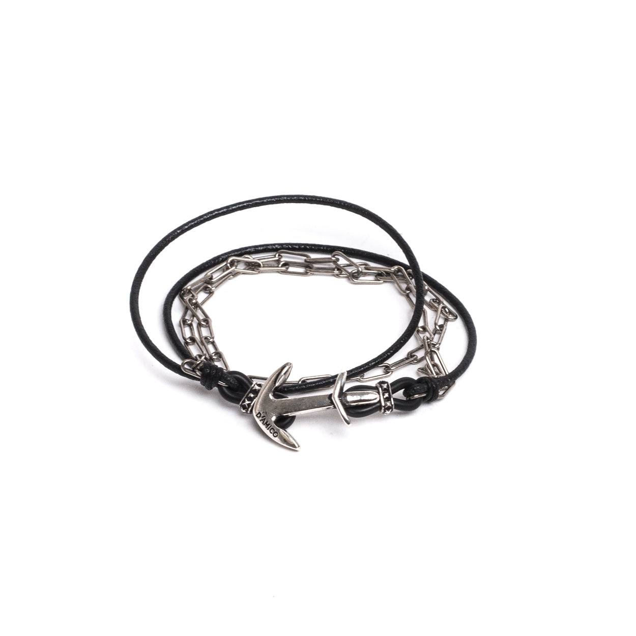 D'AMICO Bracciale Cuoio + Ancora e Catenine Affare Del Giorno