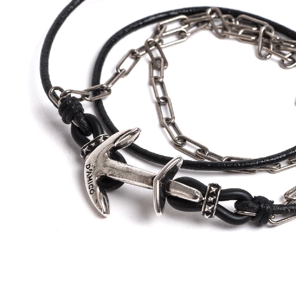 D'AMICO Bracciale Cuoio + Ancora e Catenine Affare Del Giorno