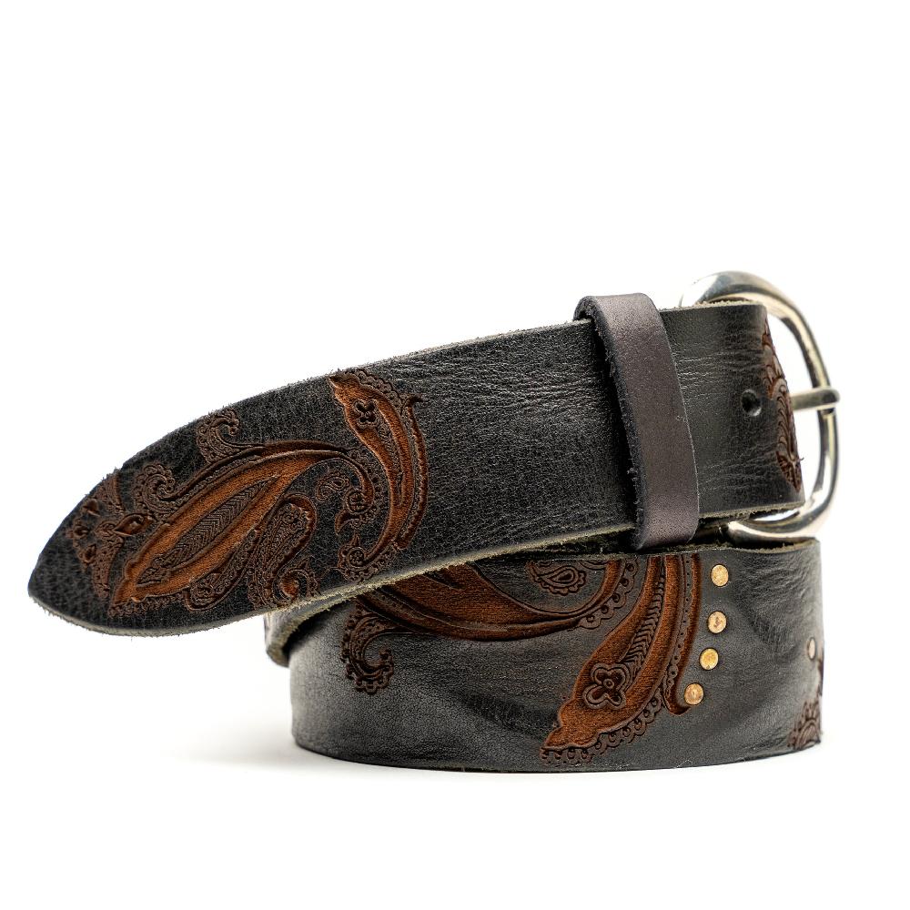 D'AMICO Cintura cuoio vintage Brown Laserato Pasley e Decorazioni Offerta speciale