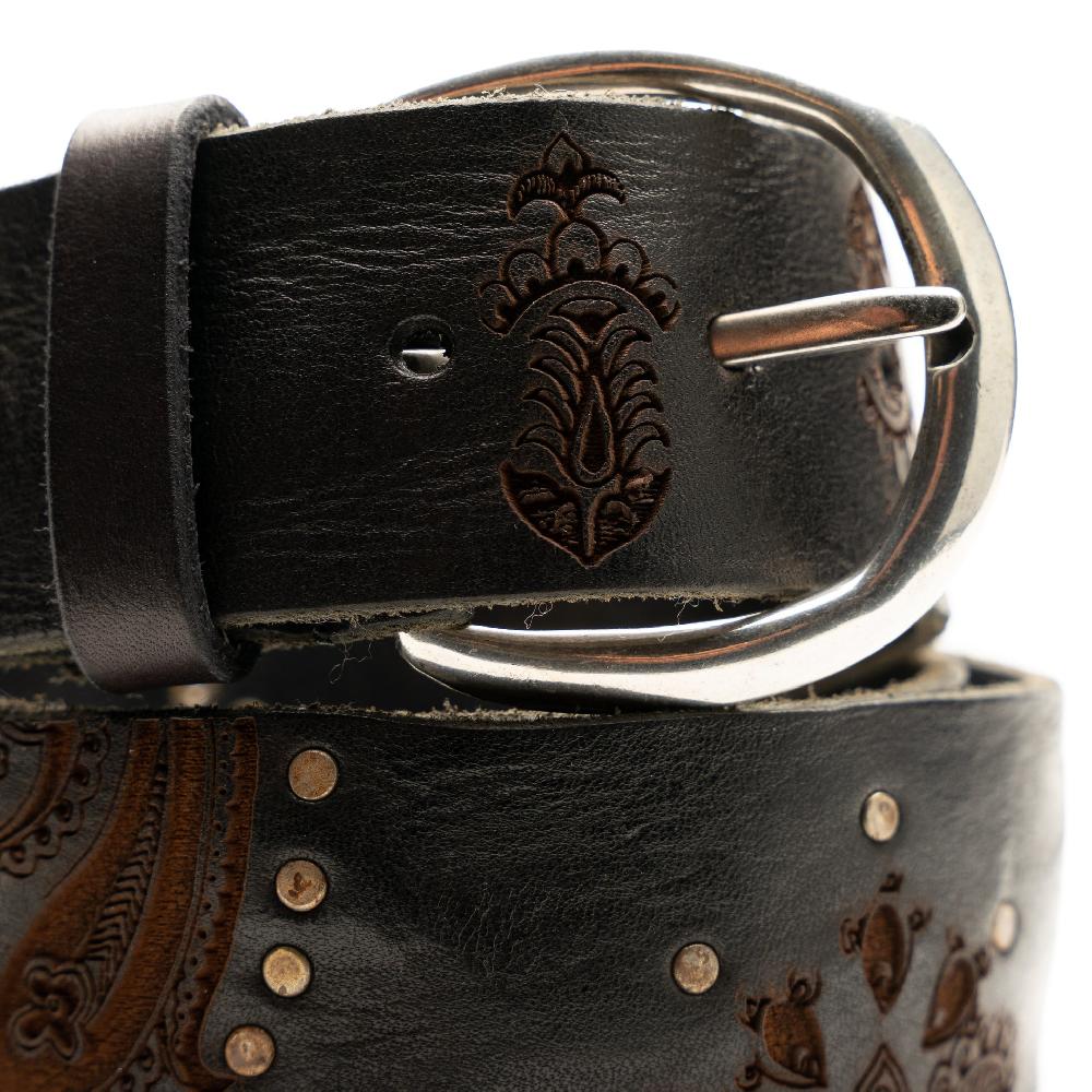 D'AMICO Cintura cuoio vintage Brown Laserato Pasley e Decorazioni Offerta speciale