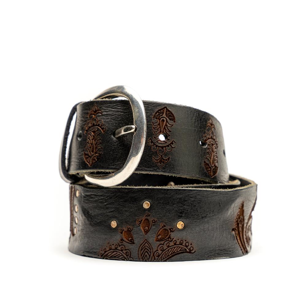 D'AMICO Cintura cuoio vintage Brown Laserato Pasley e Decorazioni Offerta speciale