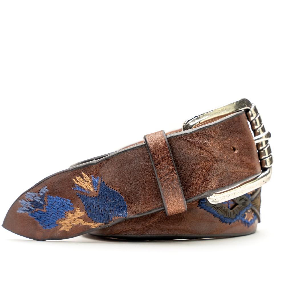 D'AMICO Cintura Cuoio Vintage Brown Floral Blue Grande vendita
