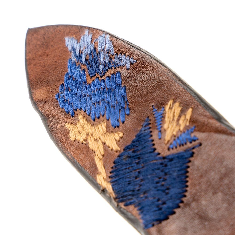 D'AMICO Cintura Cuoio Vintage Brown Floral Blue Grande vendita