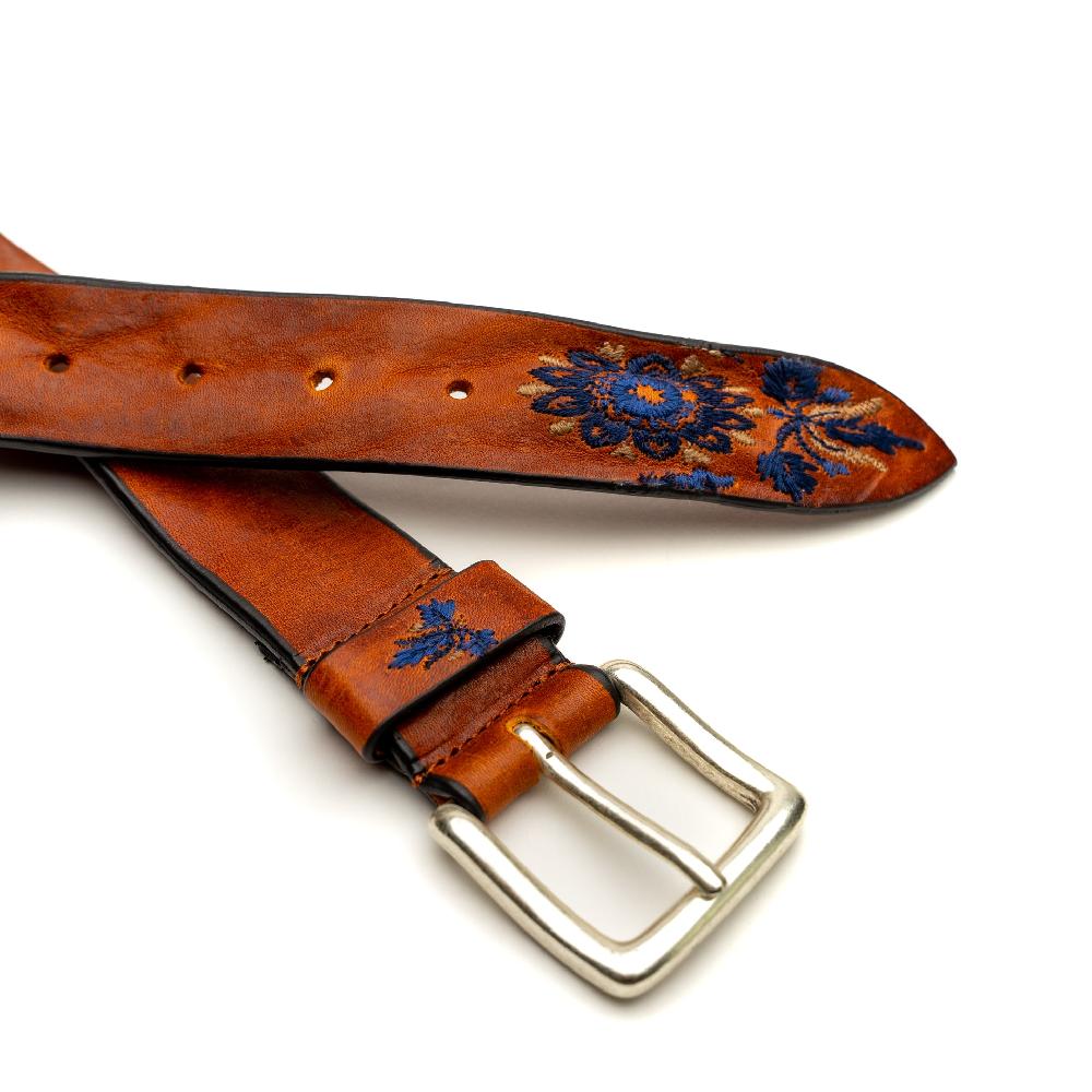 D'AMICO Cintura Cuoio Vintage Floral Blue Fornitura limitata