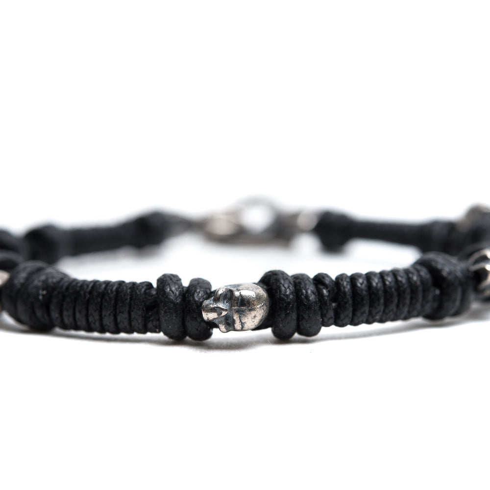 D'AMICO Bracciale Cotone Cerato + Teschietti Argento 925 Italia
