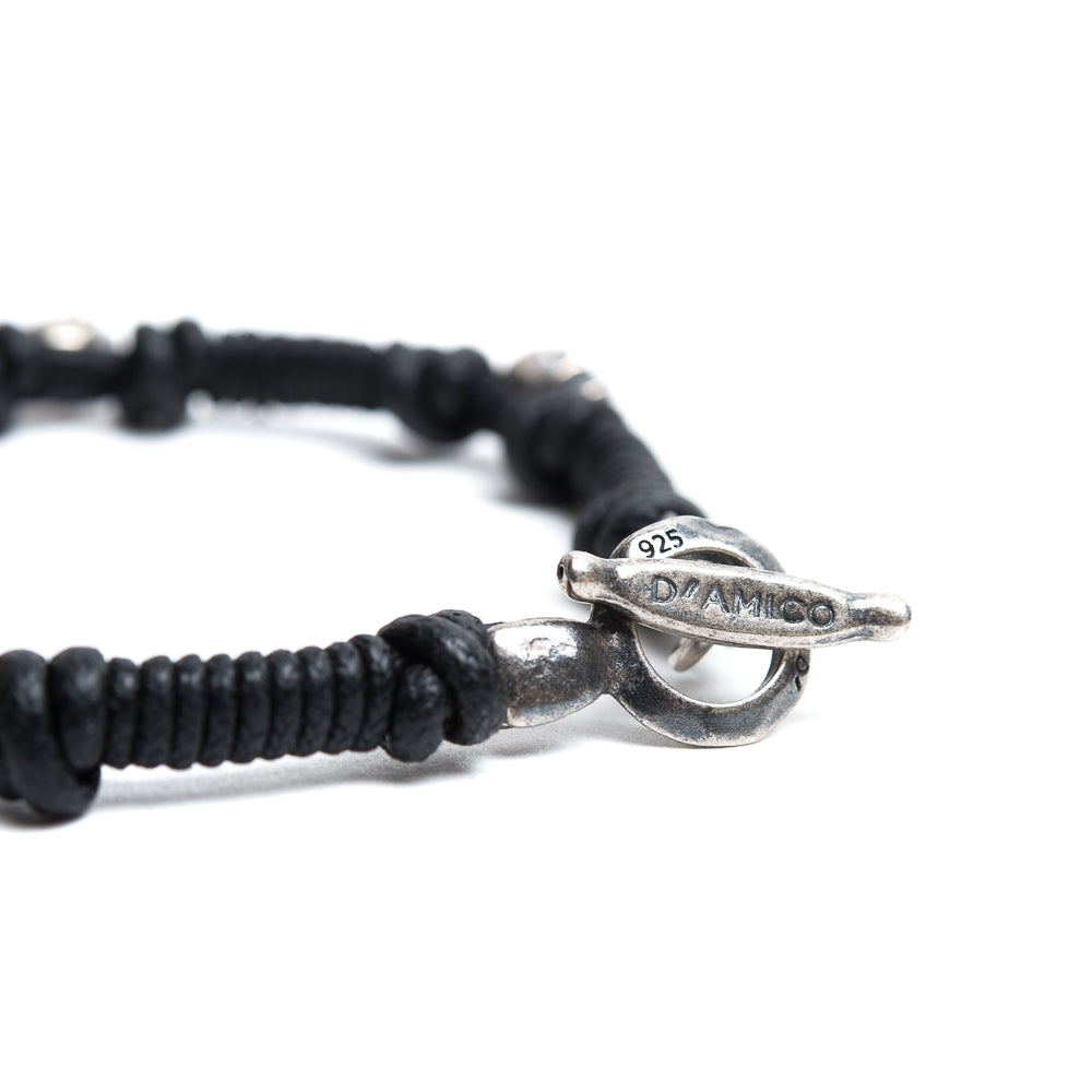 D'AMICO Bracciale Cotone Cerato + Teschietti Argento 925 Italia