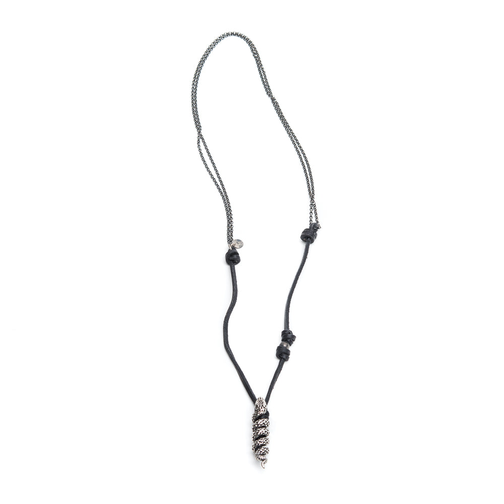 D'AMICO Collana Cuoio + Serpente Presa